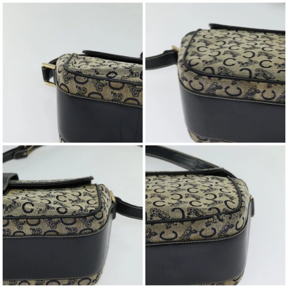 CELINE C Sulky Shoulder Bag Canvas Navy Gold Auth - Picture 16 of 16
